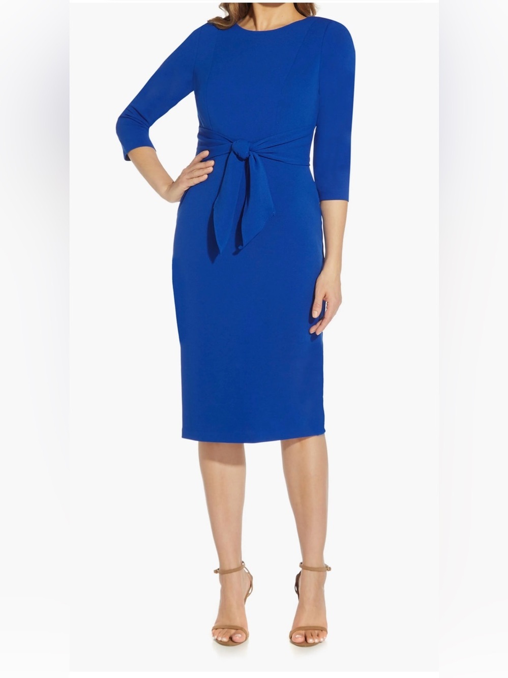 Adrianna Papell Royal Blue Tie Waist Crepe Sheath Dress - Size 2 NWT